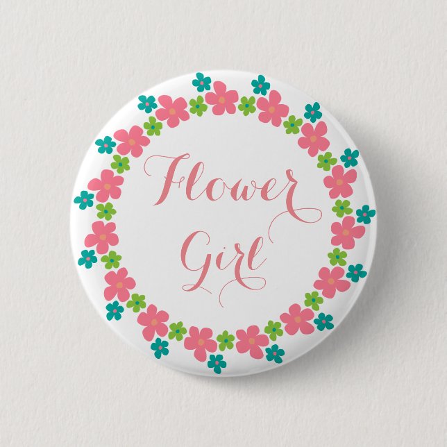 Badge Rond 5 Cm Fleur Fille Fleurs Jolie Calligraphie Mariage (Devant)