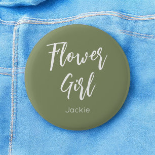 Badge Rond 5 Cm Fleur fille Sage Vert Mariage blanc