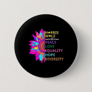 Badge Rond 5 Cm Fleur Harris Wheimer 2024 Peace Love Equality Hop