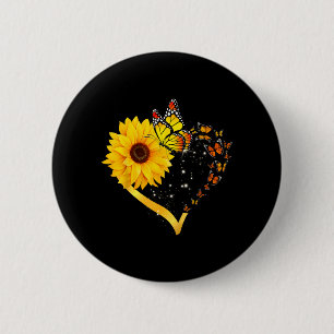 Badge Rond 5 Cm Fleur Jaune Été Floral Tournesol Cœur Amour