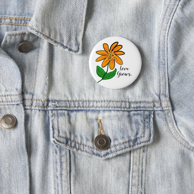 Badge Rond 5 Cm Fleur jaune orange (En situation)