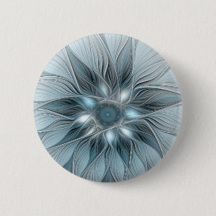 Badge Rond 5 Cm Fleur Joyeuse Abstrait gris bleu floral Fractal
