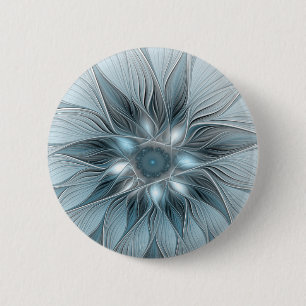 Badge Rond 5 Cm Fleur joyeuse abstraite florale fractale bleue gri