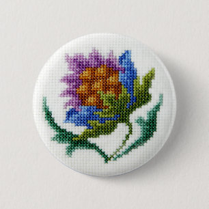 Badge Rond 5 Cm Fleur lumineuse brodée par main