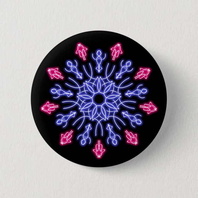 Badge Rond 5 Cm Fleur néon bleue et rouge (Devant)