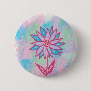 Badge Rond 5 Cm Fleur Pastel à main mignonne
