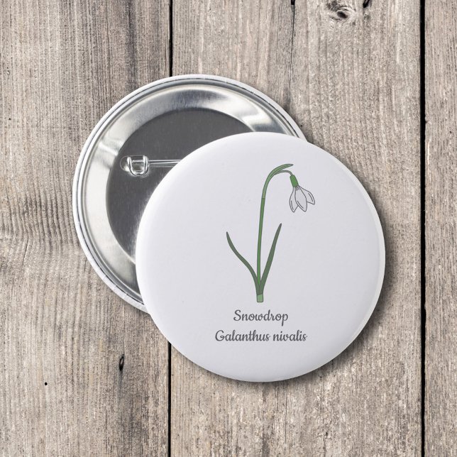 Badge Rond 5 Cm Fleur pastel botanique Snowdrop (Botanical Snowdrop Button)