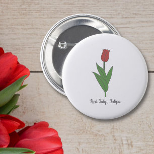 Badge Rond 5 Cm Fleur pastel de Tulipe rouge botanique