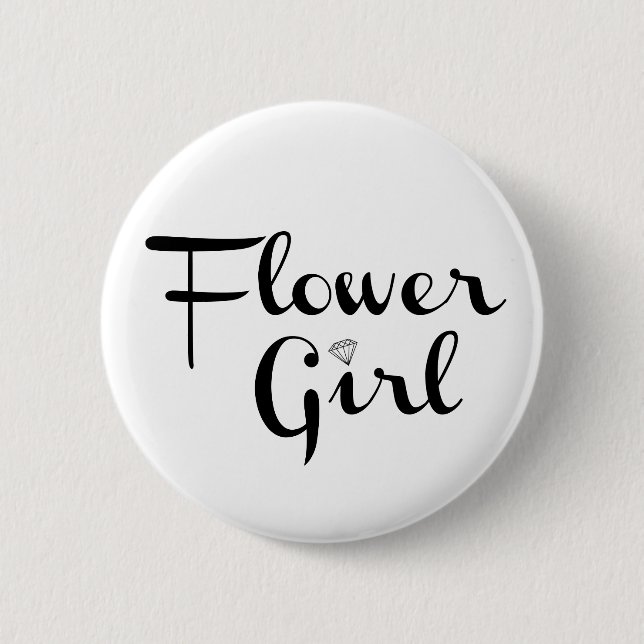 Badge Rond 5 Cm Fleur Retro Script noir sur blanc (Devant)