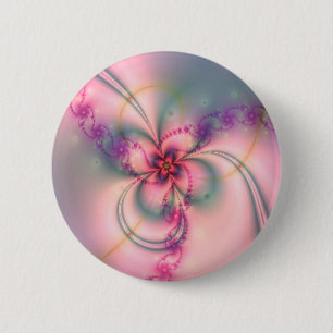 Badge Rond 5 Cm Fleur rose et grise