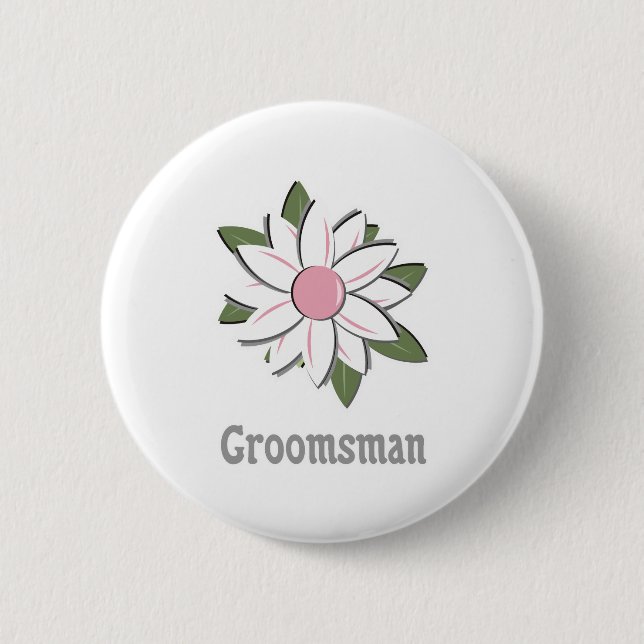 Badge Rond 5 Cm Fleur rose Groomsman (Devant)