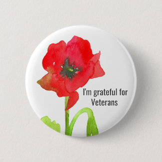 Badge Rond 5 Cm Fleur Rouge Pavot Reconnaissant Pour Les Anciens C