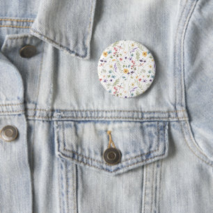 Badge Rond 5 Cm Fleur sauvage Aquarelle Et Motif Papillons