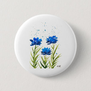 Badge Rond 5 Cm Fleur sauvage bleu aquarelle girly chic