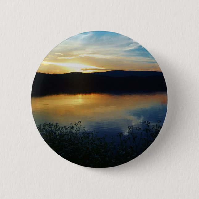 Badge Rond 5 Cm Fleur sauvage, coucher de soleil bleu (Devant)