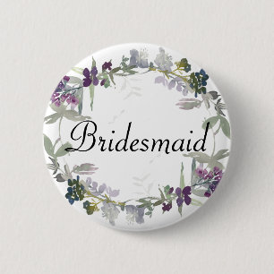 Badge Rond 5 Cm Fleur sauvage d'aquarelle Lavender Floral Bridesma