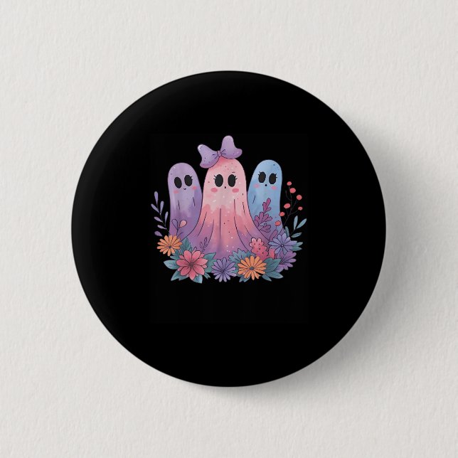 Badge Rond 5 Cm Fleur sauvage rétro Boho Ghost Floral Halloween Cu (Devant)