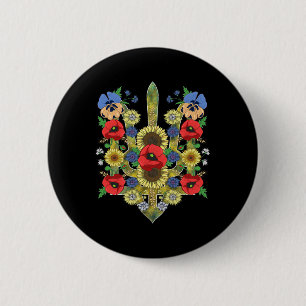 Badge Rond 5 Cm Fleur Ukraine Trysub Mignon Coquelicots Ukrainiens