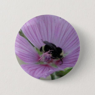 Badge Rond 5 Cm Fleur violet clair avec abeille