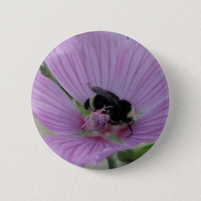 Badge Rond 5 Cm Fleur violet clair avec abeille (Devant)