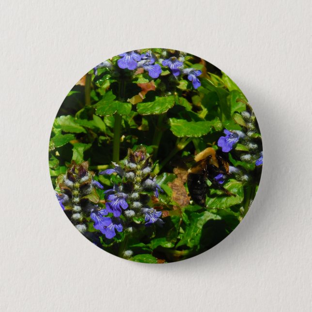 Badge Rond 5 Cm Fleur violette et abeille boursouflante (Devant)