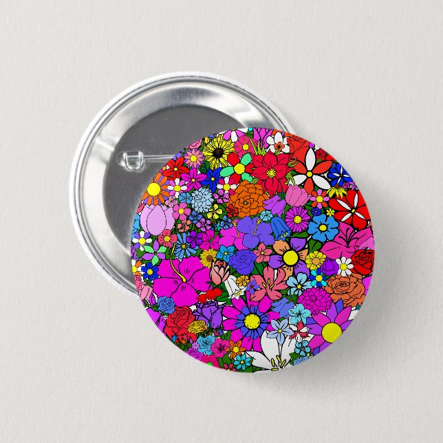 Badge Rond 5 Cm Fleurs (Devant & derrière)