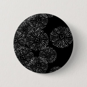 Badge Rond 5 Cm Fleurs abstraites de printemps noir et blanc