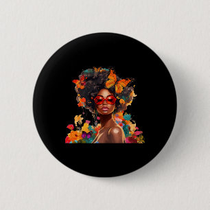 Badge Rond 5 Cm Fleurs Afro Femmes Papillon Latina Afro Amérique