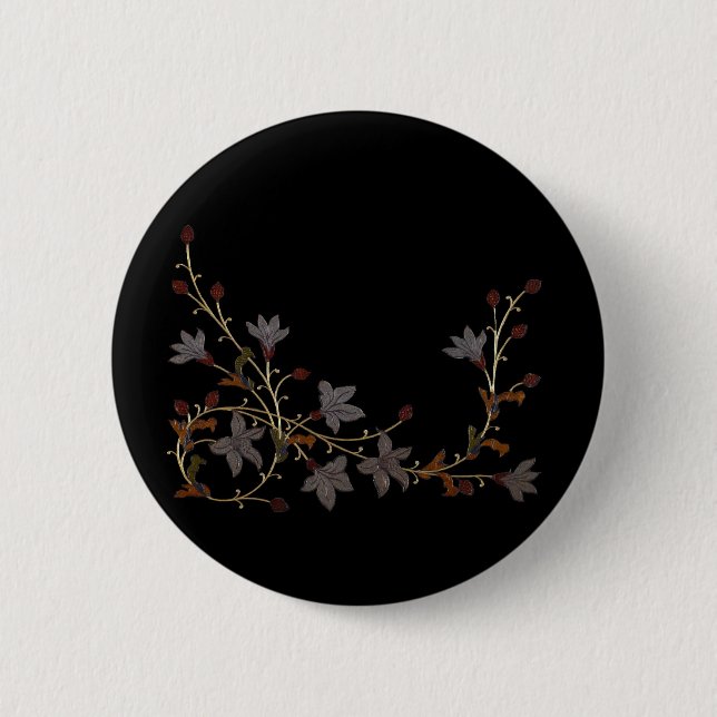 Badge Rond 5 Cm Fleurs Art Déco sur fond noir (Devant)