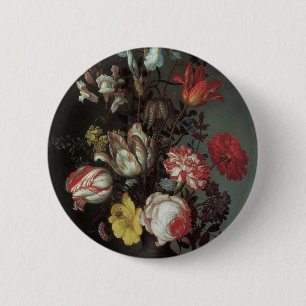 Badge Rond 5 Cm Fleurs Baroques Vintage par Balthasar van der Ast