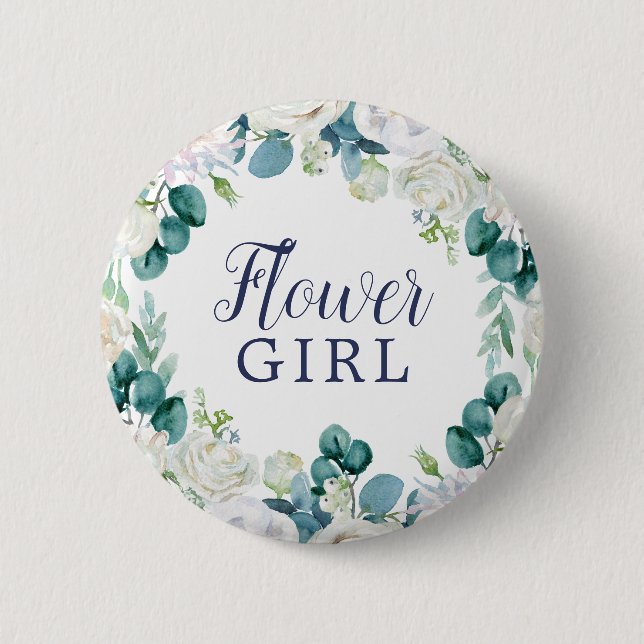Badge Rond 5 Cm Fleurs blanches classiques Fête des mariées fille (Devant)