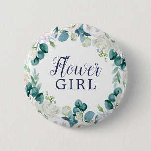 Badge Rond 5 Cm Fleurs blanches classiques Fête des mariées fille