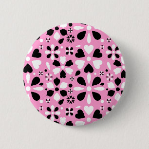 Badge Rond 5 Cm Fleurs blanches noires mignonnes