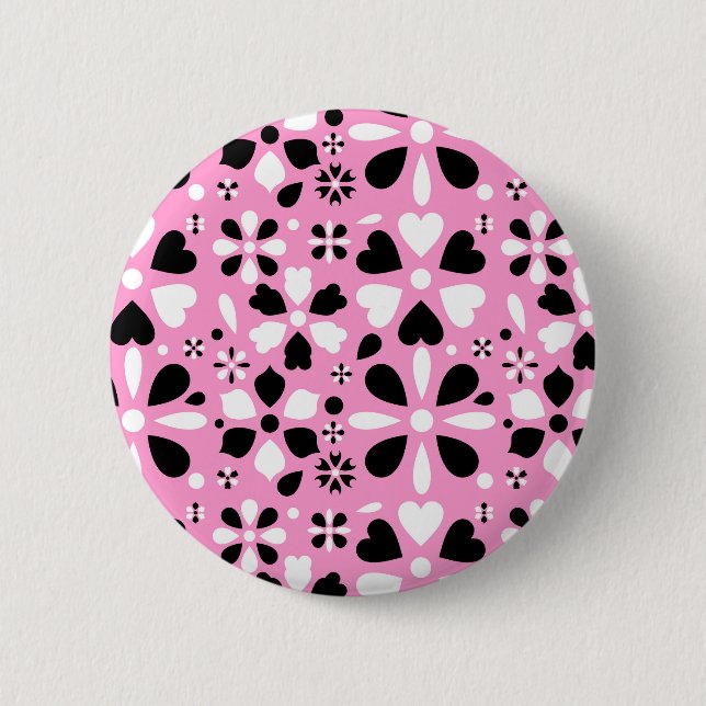 Badge Rond 5 Cm Fleurs blanches noires mignonnes (Devant)