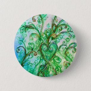 Badge Rond 5 Cm FLEURS BLANCHES Vert Bleu Coeur Floral
