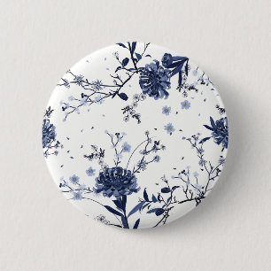 Badge Rond 5 Cm Fleurs bleues
