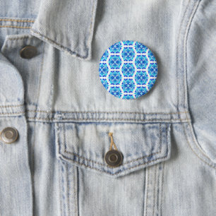Badge Rond 5 Cm Fleurs Bleues, Motif De Fleurs, Modèle Floral