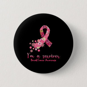 Badge Rond 5 Cm Fleurs Coeur Je suis un survivant Cancer du sein D
