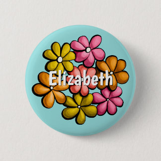 Badge Rond 5 Cm Fleurs colorées amusantes Design de printemps Nom