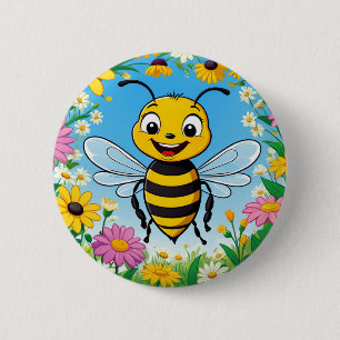 Badge Rond 5 Cm Fleurs colorées d'abeille de dessin