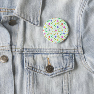 Badge Rond 5 Cm Fleurs Colorées, Motif Floral, Feuillage, Boho