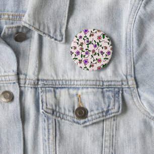 Badge Rond 5 Cm Fleurs colorées, Motif Floral, Verdure, Boho