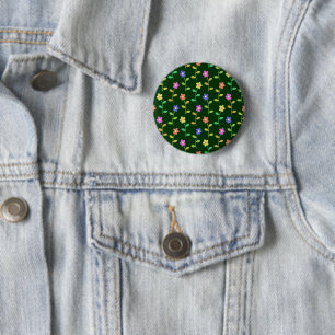 Badge Rond 5 Cm Fleurs Colorées, Motif Floral, Verdure, Boho