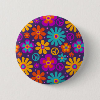 Badge Rond 5 Cm Fleurs colorées Paix Amour Retro Super Hippie