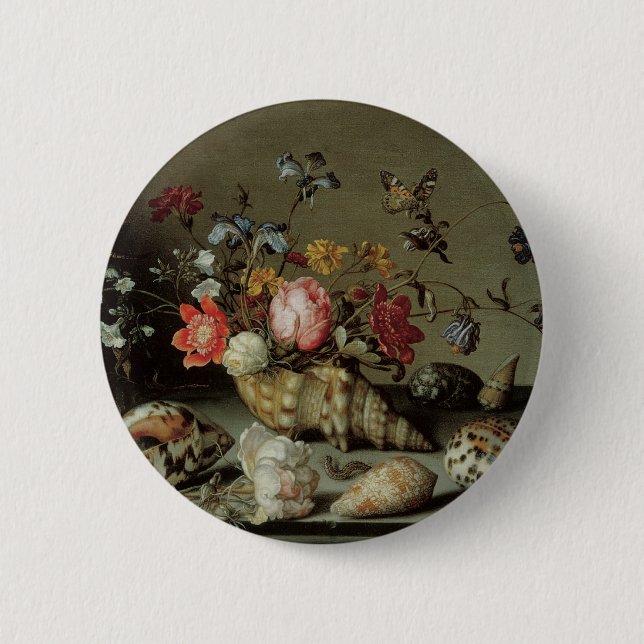 Badge Rond 5 Cm Fleurs, coquillages et insectes Balthasar van der  (Devant)