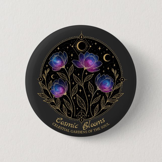 Badge Rond 5 Cm Fleurs cosmiques – Fleurs de mandala floral célest (Devant)