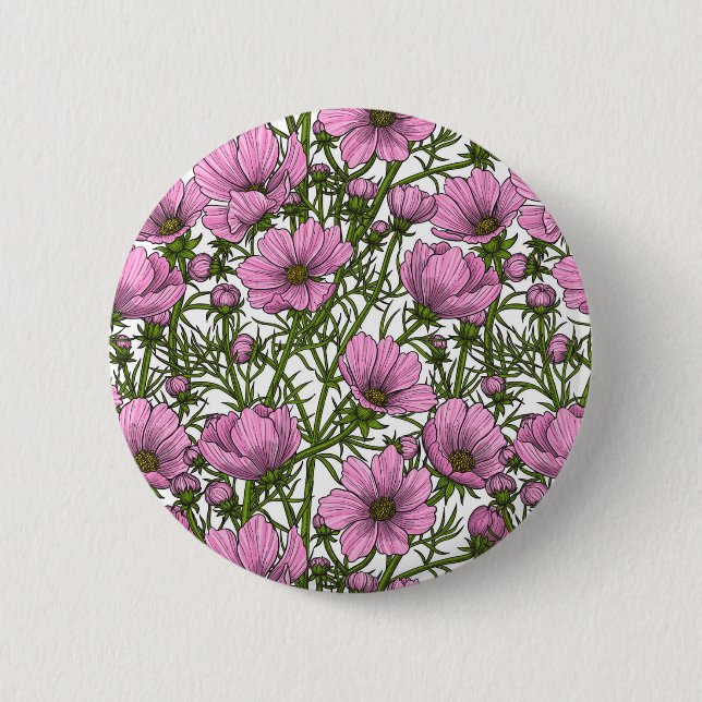 Badge Rond 5 Cm Fleurs Cosmos roses (Devant)