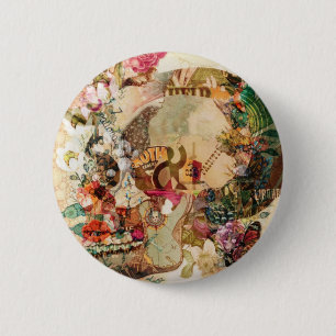 Badge Rond 5 Cm Fleurs crânes Vintages de sucre