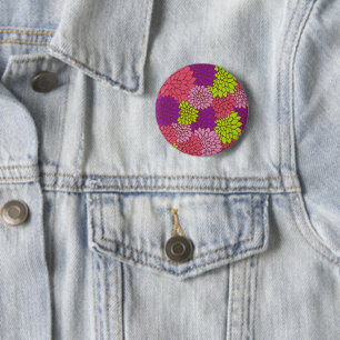 Badge Rond 5 Cm Fleurs Dahlia, Fleurs Colorées, Motif Floral