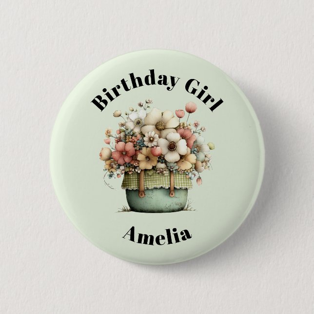 Badge Rond 5 Cm Fleurs dans un pot Cozy Shabby Mignon Fille d'anni (Devant)